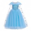 OBEEII ELSA Robe Princesse Costume Fille Reine des Neiges Déguisement pour Enfants Bleu Sans Manches Vêtements Carnaval Costu