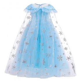 OBEEII ELSA Robe Princesse Costume Fille Reine des Neiges Déguisement pour Enfants Bleu Sans Manches Vêtements Carnaval Costu