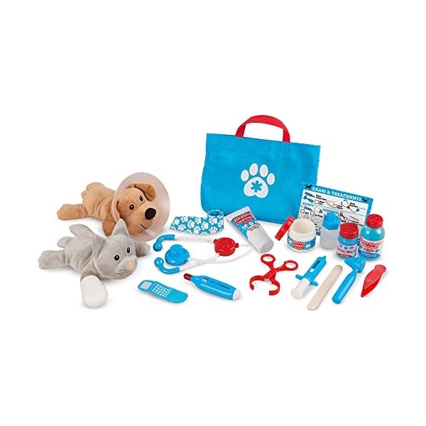 Melissa & Doug Jeu vétérinaire pour enfants, Jeu dimitation vétérinaire pour enfants, Jouets chien et chat en peluche pour f