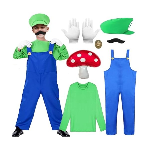 CULTURE PARTY Costume de plombier Mario Luigi Bros pour enfants et adultes Unisexe Unisexe