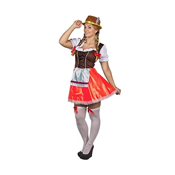 Costume de bière bavaroise XL pour femme - Costume de bière bavaroise et bas - Marron/rouge - Pour femme