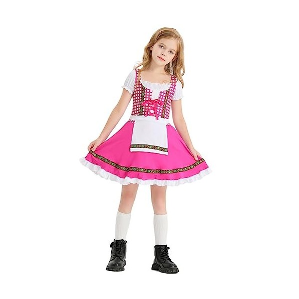 IBAKOM Enfants Filles Oktoberfest Outfit Bavarois Robe Dirndl Costume Carnaval Médiéval Fête bière Jeune Cosplay Déguisement 