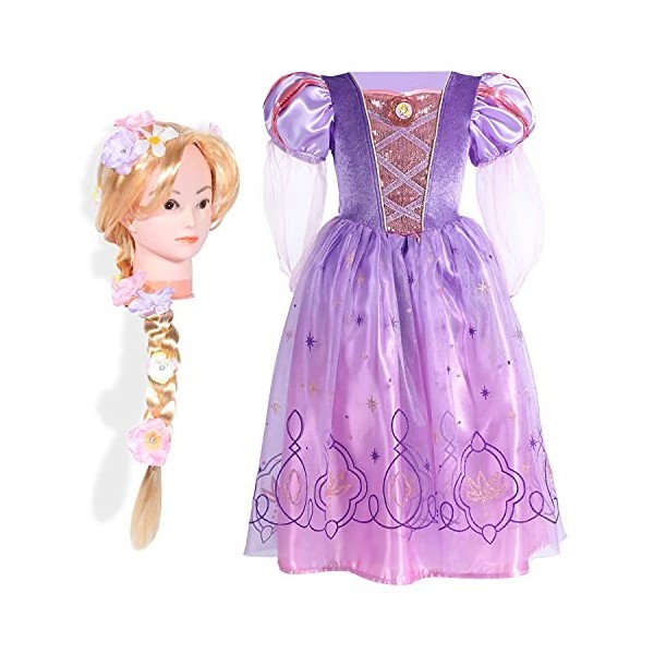 Girls Rapunel Princess Fancy Dress with Tangled Wig 5-6years,New Option 2022