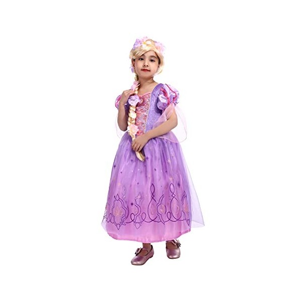 Girls Rapunel Princess Fancy Dress with Tangled Wig 5-6years,New Option 2022