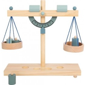Small Foot 11861 Balkenwaage Market aus Holz, mit Vier farbigen Gewichten, Zubehör für Kaufmannsladen, AB 3 Jahren Toys