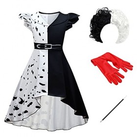 OBEEII 101 Dalmatiens Cruella De Vil Déguisement Enfant Fille Robe Manteau pour Halloween Cosplay Fête danniversaire Dress u