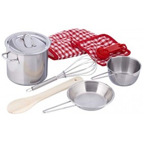 Moses 638829 Set de Cuisine pour Enfant 13 pièces | Le Cadeau Parfait | en Acier Inoxydable | avec Gant de Cuisine, manique, 