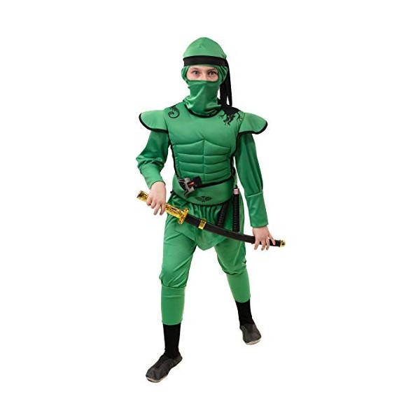 NET TOYS Superbe déguisement Ninja pour garçon - Vert 105-116 cm, 3-6 Ans - Combinaison exceptionnelle Guerrier Samurai - Le 
