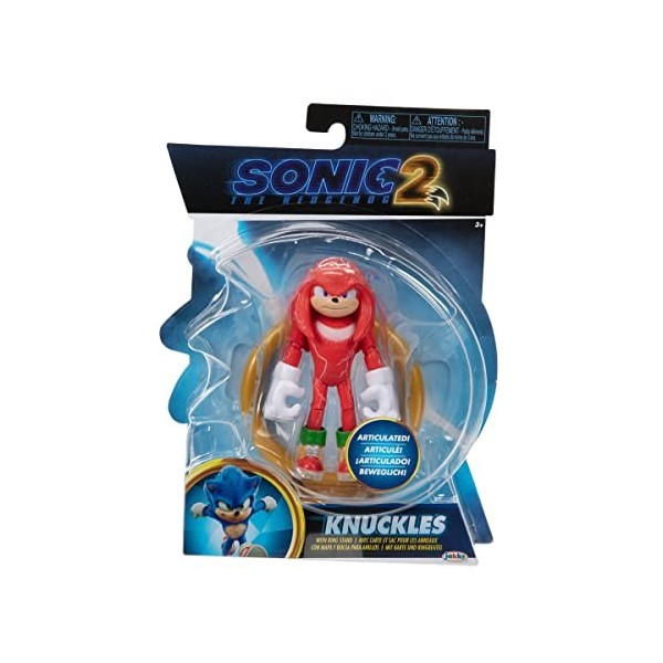 Sonic The Hedgehog 2 Movie - 41496 - Figurine articulée 10cm - Personnage Knuckles + Carte et Sac pour Les Anneaux