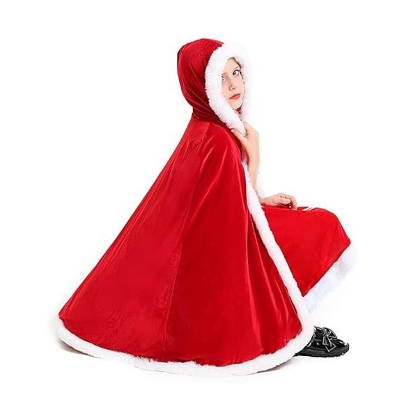 YJZQ Noël Cape Enfant Robe Chaud À Capuche Costume Père Noël Manteau sans Manche Peluche Hiver Halloween Noël Cosplay Habit p