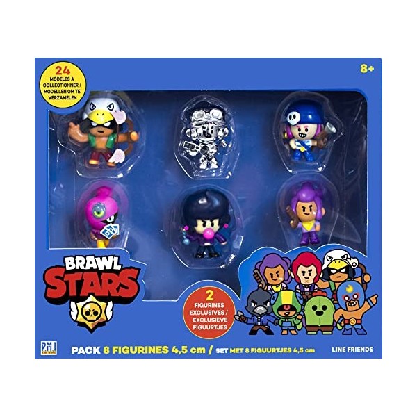 Brawl Stars - Pack 8 Figurines 4.5 Cm - Brawlers Team A - Personnages de Jeux Vidéos - Dès 8 ans - Lansay