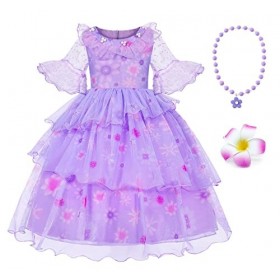Marendyee Encanto Costumes pour filles Robe Isabella à manches courtes Violet Costume dEncanto Isabella avec guirlande de co