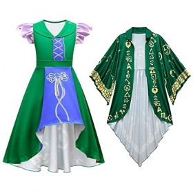 OBEEII Deguisement de Sorcière Fille Halloween Enfant Deguisement Sanderson Sister Costume avec Manteau Perruque Tenue de Fêt