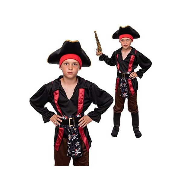 Magicoo Costume de pirate pour enfant garçon Rouge/noir/marron - Costume de pirate pour enfant garçon S 