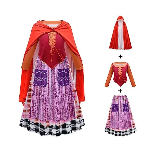 Winifred Sanderson Costume de sorcière à manches longues pour filles – Costume de sorcière pour Halloween, cosplay, carnaval,