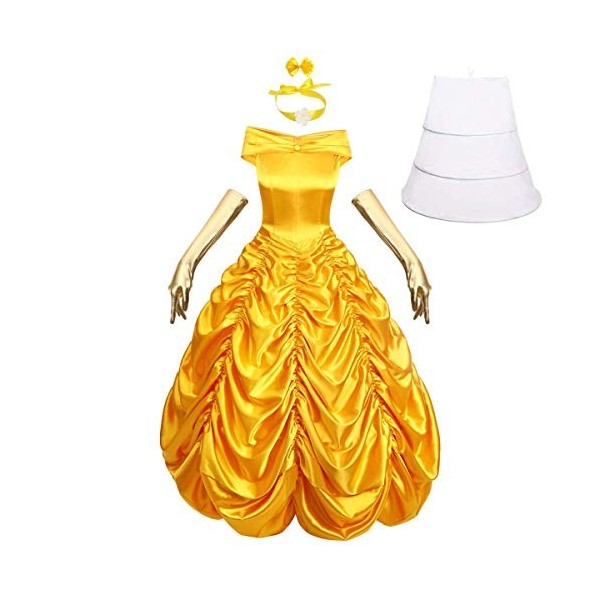 Odizli Robe de princesse pour femme - Pour Halloween, Noël, carnaval, cosplay, fête - Longue robe de bal avec gants, Jaune be