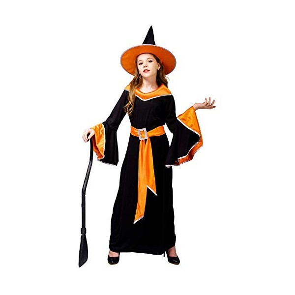 SEA HARE Robe de Sorcière Glamour de La Fille dHalloween Orange, L:10-12 Ans 