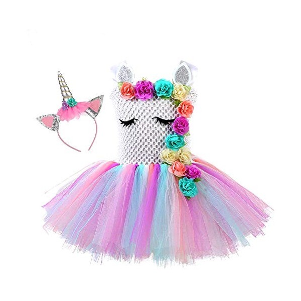 Robe de tutu de princesse licorne pour filles pour fête danniversaire de filles, Adorable robe de licorne pastel 8-9 ans 13
