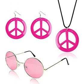 Yuragim Lunettes rondes dans le style des années 60, signe de paix, collier marguerites, bandeau pour homme et femme, accesso