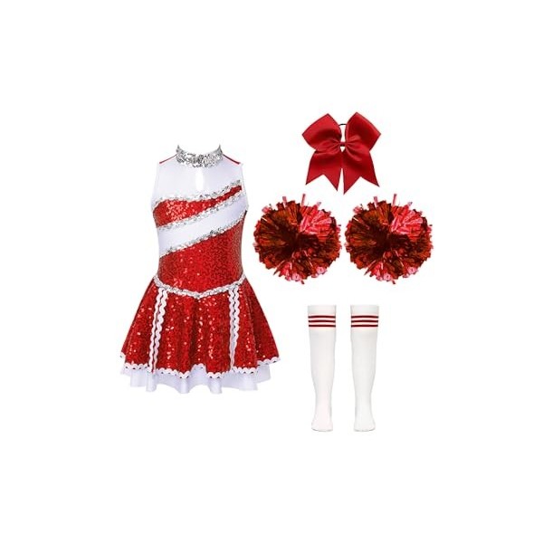 TiaoBug Costume Pom-pom Girl Enfant Fille Déguisement Cheerleaders Cospaly Halloween Carnaval Paillettes Robe Dance Gymnastiq