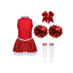 TiaoBug Costume Pom-pom Girl Enfant Fille Déguisement Cheerleaders Cospaly Halloween Carnaval Paillettes Robe Dance Gymnastiq