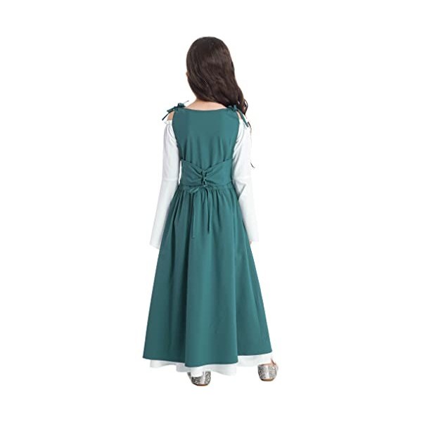 Kaerm Robe Médiévale Enfant Fille Renaissance Cosplay Princesse Déguisement Halloween Costume Grèce Robe Dress Up Robe Lacets