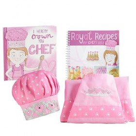 Tickle & Main Coffret Princesse Chef - Livre, tablier, chapeau et livre de recettes royales pour petites filles de 3 4 5 6 7 