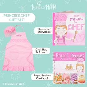 Tickle & Main Coffret Princesse Chef - Livre, tablier, chapeau et livre de recettes royales pour petites filles de 3 4 5 6 7 