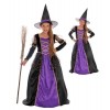 Magicoo Costume de sorcière pour enfant violet/noir/doré Taille 110 à 140 Robe et chapeau Costume d’Halloween pour enfant