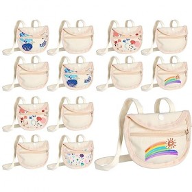 BLUHEN Lot de 12 sacs à bandoulière à peindre - 15,5 x 12,5 cm - En tissu à peindre - Pour enfants - Pour travaux manuels, an
