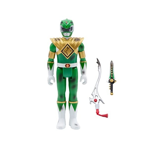 SUPER7 Mighty Morphin Power Rangers Figurine Reaction Green Ranger Battle Damaged 10 cm