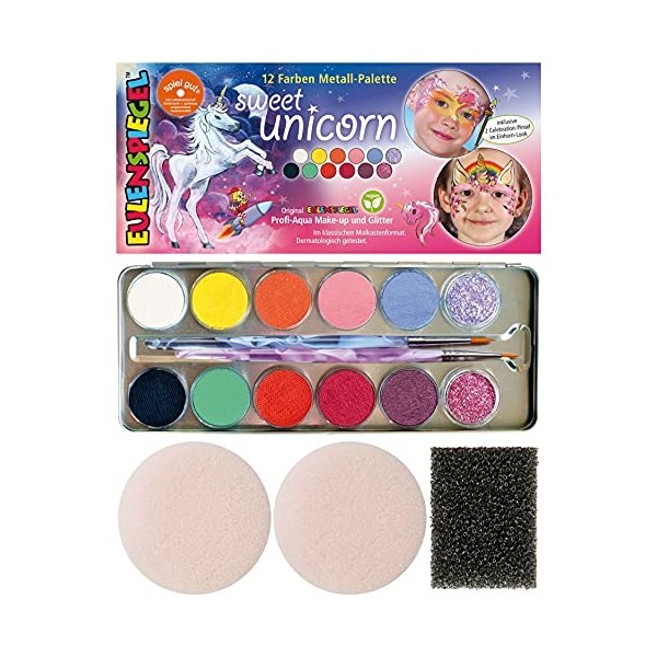 Eulenspiegel- Metall Sweet Unicorn 212264 – Palette Vegan, Licorne, kit de Maquillage pour Enfants, Carnaval, Unisexe-Adulte,