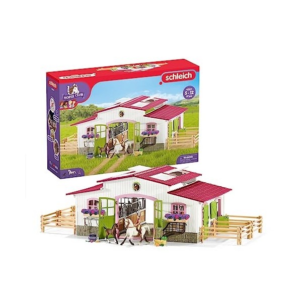 Schleich 42344 Centre équestre avec cavalière et chevaux, dès 5 ans, Horse Club - coffret, 57 x 14 x 38 cm