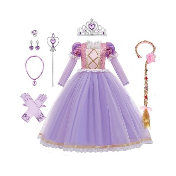 Filles Princesse Robe+Accessoires Raiponce Ensemble Conte De Fées Cosplay Halloween Carnaval Costumes Noël Anniversaire Fête 