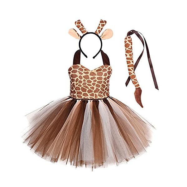 Odizli Costume animal pour enfant - Tigre / léopard / vache / zèbre / girafe - Robe en tulle avec oreilles - Serre-tête - 3 p