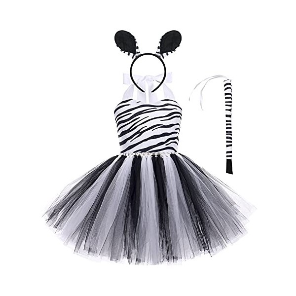 Odizli Costume animal pour enfant - Tigre / léopard / vache / zèbre / girafe - Robe en tulle avec oreilles - Serre-tête - 3 p