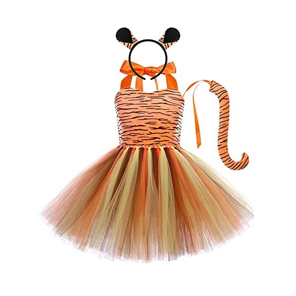 Odizli Costume animal pour enfant - Tigre / léopard / vache / zèbre / girafe - Robe en tulle avec oreilles - Serre-tête - 3 p