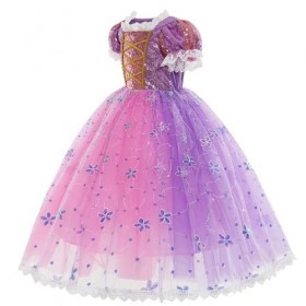 IDOPIP Enfant Fille Princesse Rraiponce Costume Déguisement Robe Soirée Cérémonie Anniversaire Noël Halloween Partie Carnaval