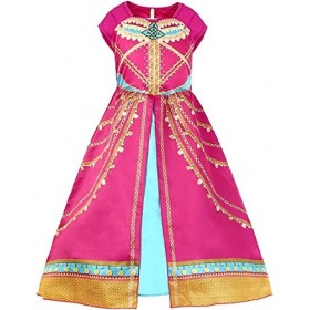 Atorcher Déguisement de princesse Jasmine pour fille Rose Rouge, rose rouge, 4 ans