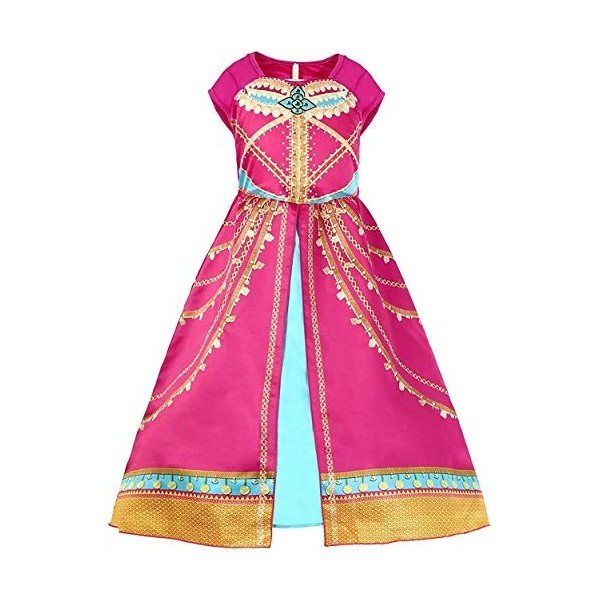 Atorcher Déguisement de princesse Jasmine pour fille Rose Rouge, rose rouge, 4 ans