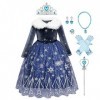 La Reine des Neiges Elsa Princesse Robe Manches Longues Cape Tulle Cosplay Costume de Robe et Accessoires Anniversaire Noël H