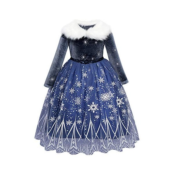 La Reine des Neiges Elsa Princesse Robe Manches Longues Cape Tulle Cosplay Costume de Robe et Accessoires Anniversaire Noël H