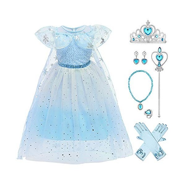 Odizli Anna et Elsa Robe Enfant Fille Reine des Neiges Costume Halloween Noël Carnaval Anniversaire Fête Cosplay Paillettes R