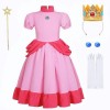 Yigoo Costume de princesse Peach pour fille - Robe brillante - Carnaval - Halloween - Noël - Avec couronne, gants, baguette m