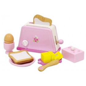Siva Toys 225402 grille-pain en bois Rose avec accessoires, Multi Couleur - Version Anglaise