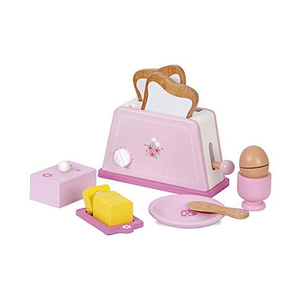 Siva Toys 225402 grille-pain en bois Rose avec accessoires, Multi Couleur - Version Anglaise