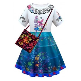 MOYGOR Mirabel Robe Cosplay Costume Carnaval Princesse Vêtements pour Enfants, Halloween, Fête, Mascarade, Cadeau 130, Bleu 