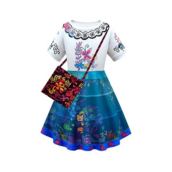 MOYGOR Mirabel Robe Cosplay Costume Carnaval Princesse Vêtements pour Enfants, Halloween, Fête, Mascarade, Cadeau 130, Bleu 