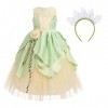 IBTOM CASTLE Costume Prinecss Tiana pour filles, robe Tiana pour enfants Cosplay Party Carnaval Fancy Dress Up Costume de la 