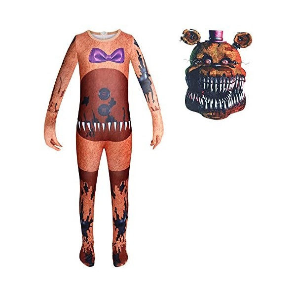 Jiumaocleu Costume de jeu Five Nights pour garçons et filles FNAF Combinaison effrayante avec masque dhorreur, costume de fê